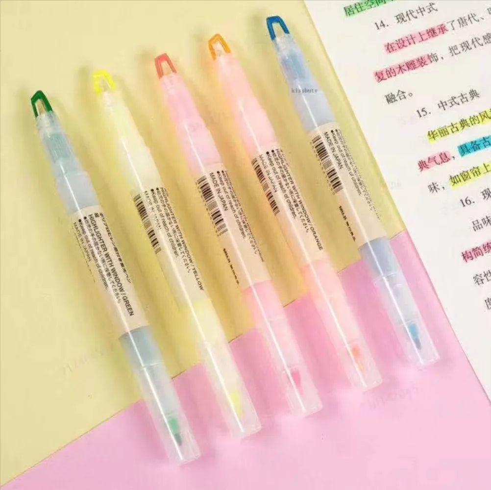 5-Color Double Nib Clear View Highlighter Pens Set - Fluorescent Marking Stationery for Students and Key Points Highlighting